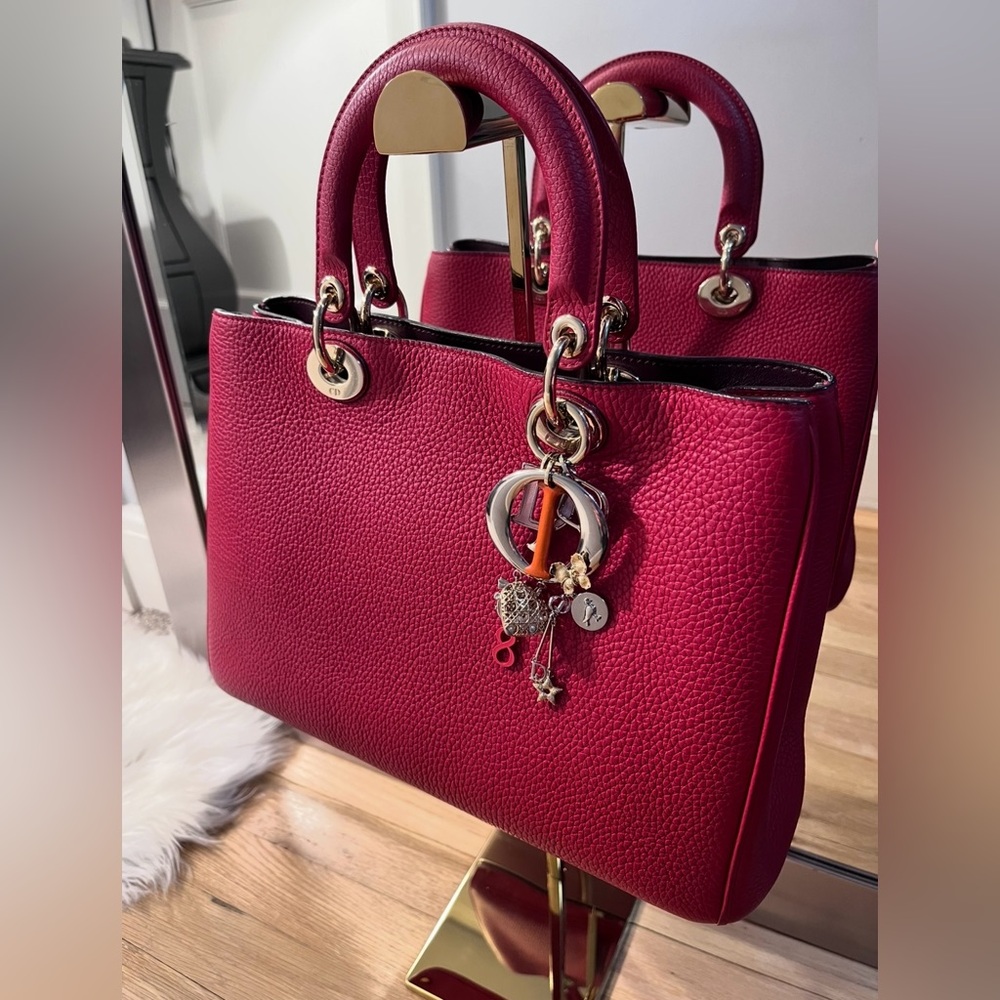 Christian Dior Red Diorissimo Pebbled Leather Tote W/Charms and Crossbody Strap - Picture 4 of 11